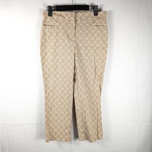 Ann Taylor Factory Size 6 Beige White Geometric Print Stretch Ankle Pants Women